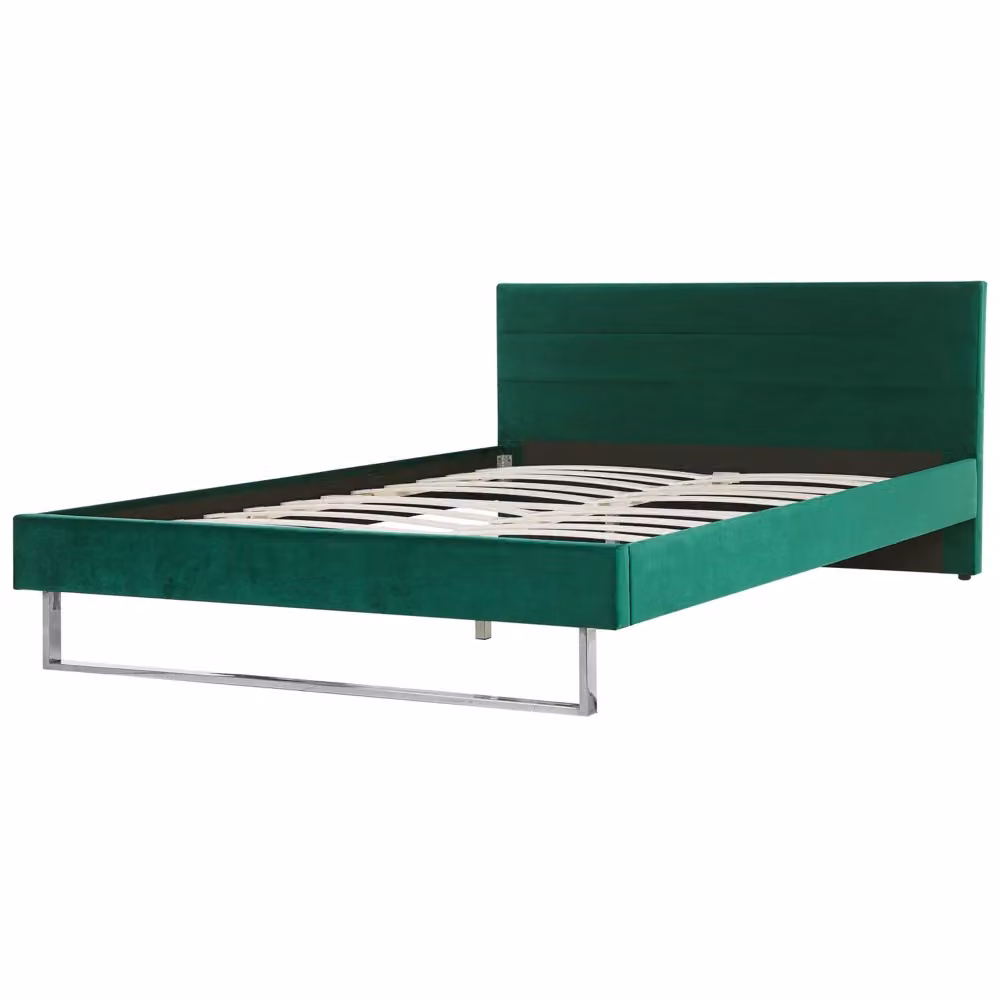 Letto Imbottito Beliani in Velluto Verde con Gambe Argentate L/P: 180 x 200 cm – 2