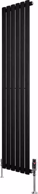 Radiatore Verticale Ovale Monstershop in Acciaio Nero con Valvola Termostatica e Staffa a Parete H: 160 cm, L: 36 cm – 1