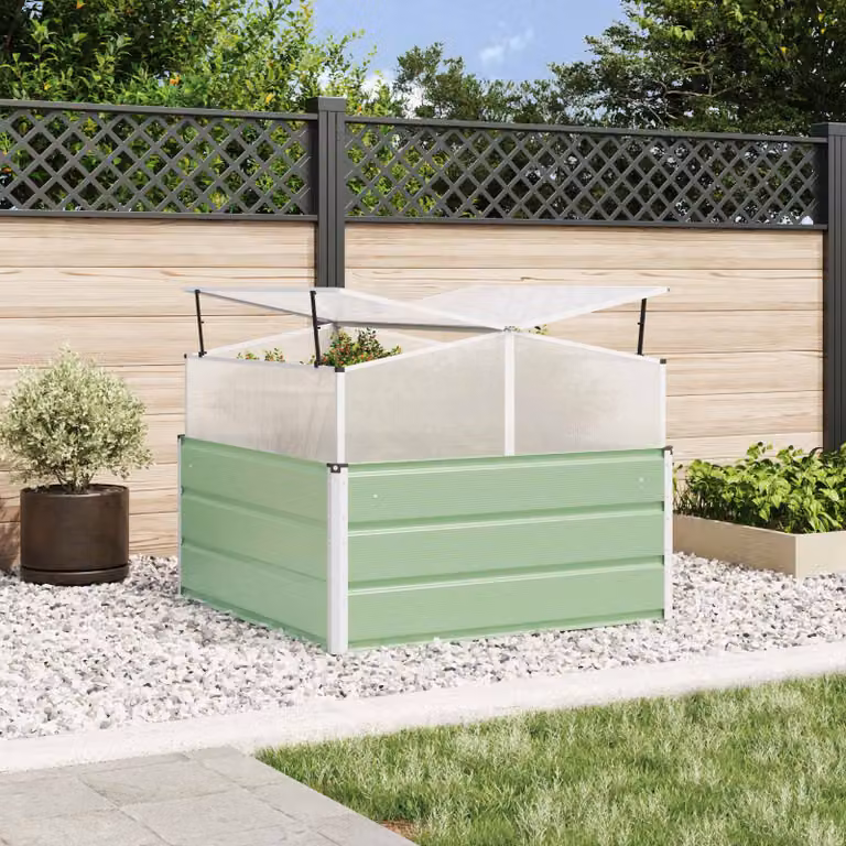 Fioriera da giardino vidaXL in acciaio zincato verde pastello L 100 cm x P 100 cm x H 77 cm