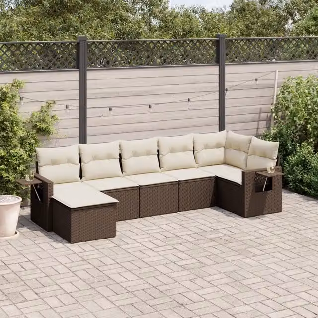 Set Divani da Giardino 7 pz con Cuscini Marrone in Polyrattan 3252820