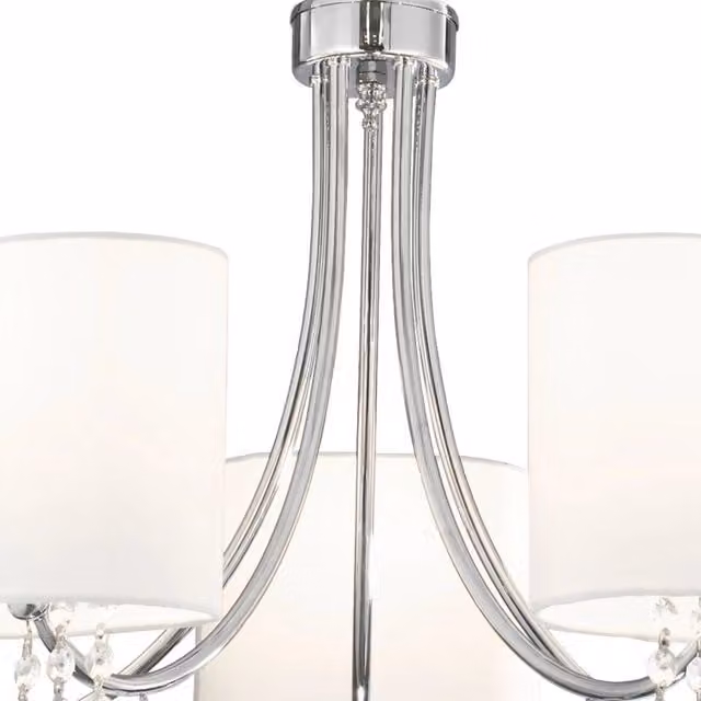Lampadario Contemporaneo Nina Acciaio Cromo Tessuto Bianco 5 Luci E14