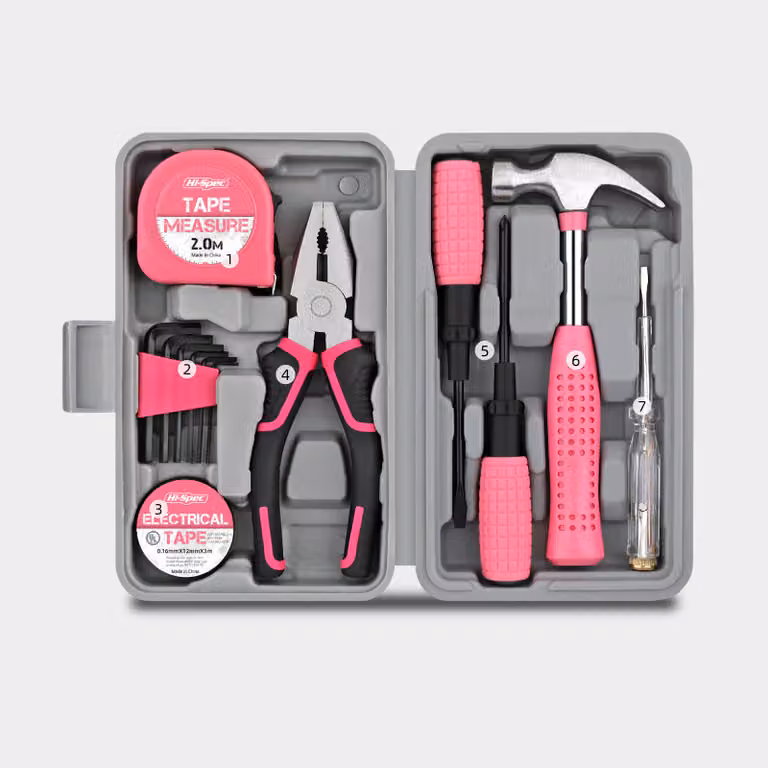 ZELURXX Set di utensili da 13 pezzi per la casa, compatto e pratico, adatto per la cura della casa, del giardino e dell'ufficio, valigetta porta utensili, 20 x 12,5 x 4,5 cm, rosa