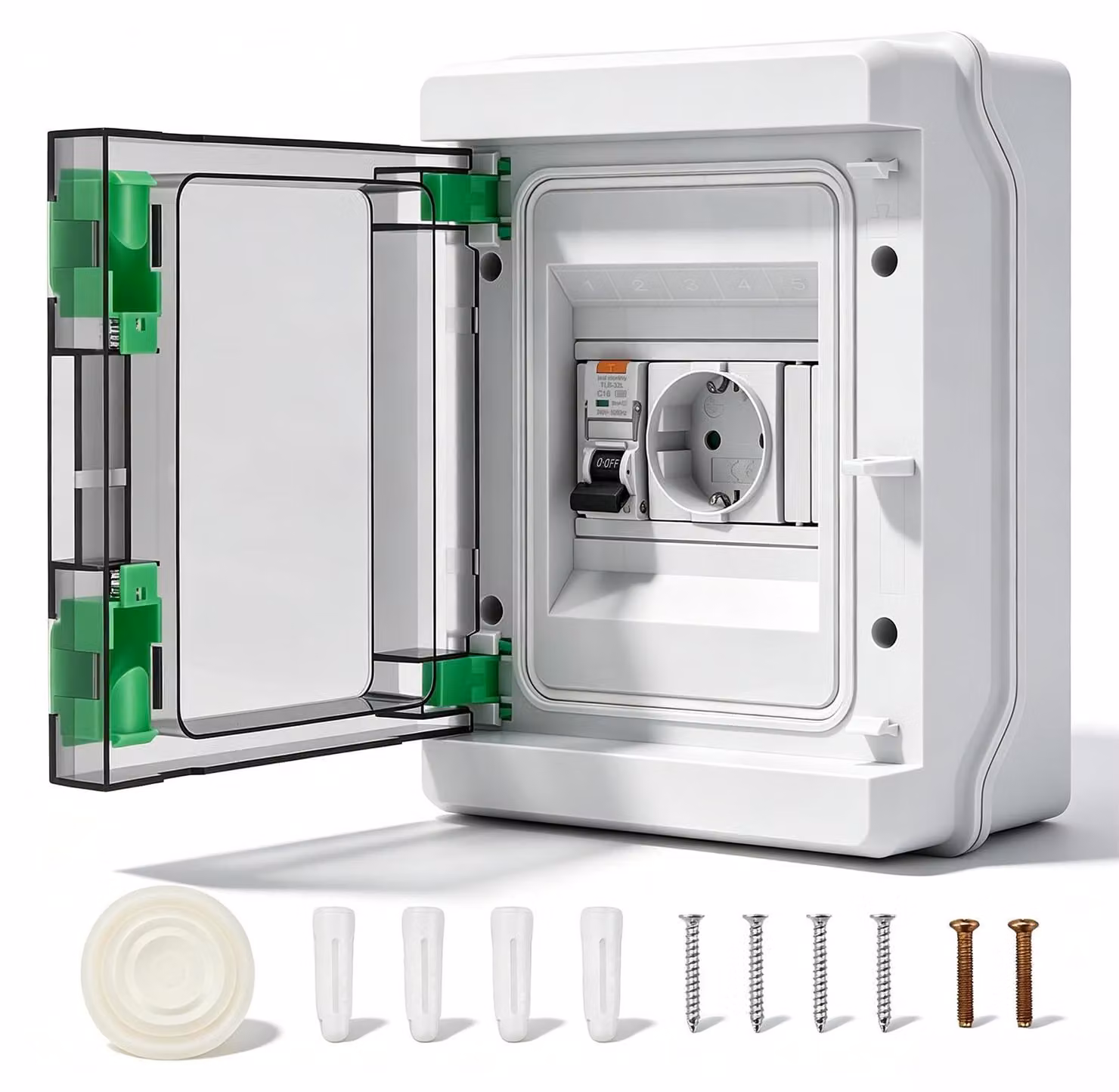 Scatola di derivazione con interruttore differenziale (RCD), grado di protezione IP65, resistente all'acqua