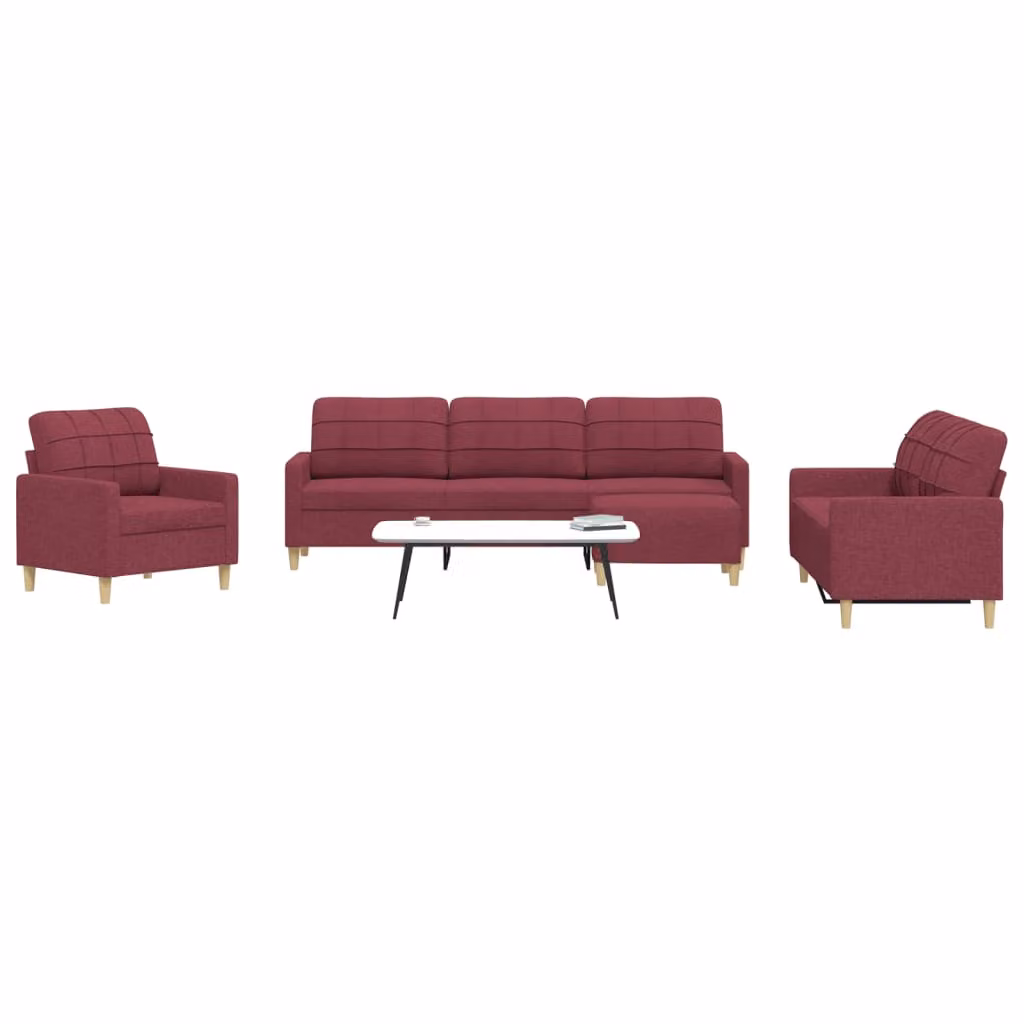 Set di divani vidaXL da 4 pezzi con poggiapiedi in tessuto rosso per soggiorno