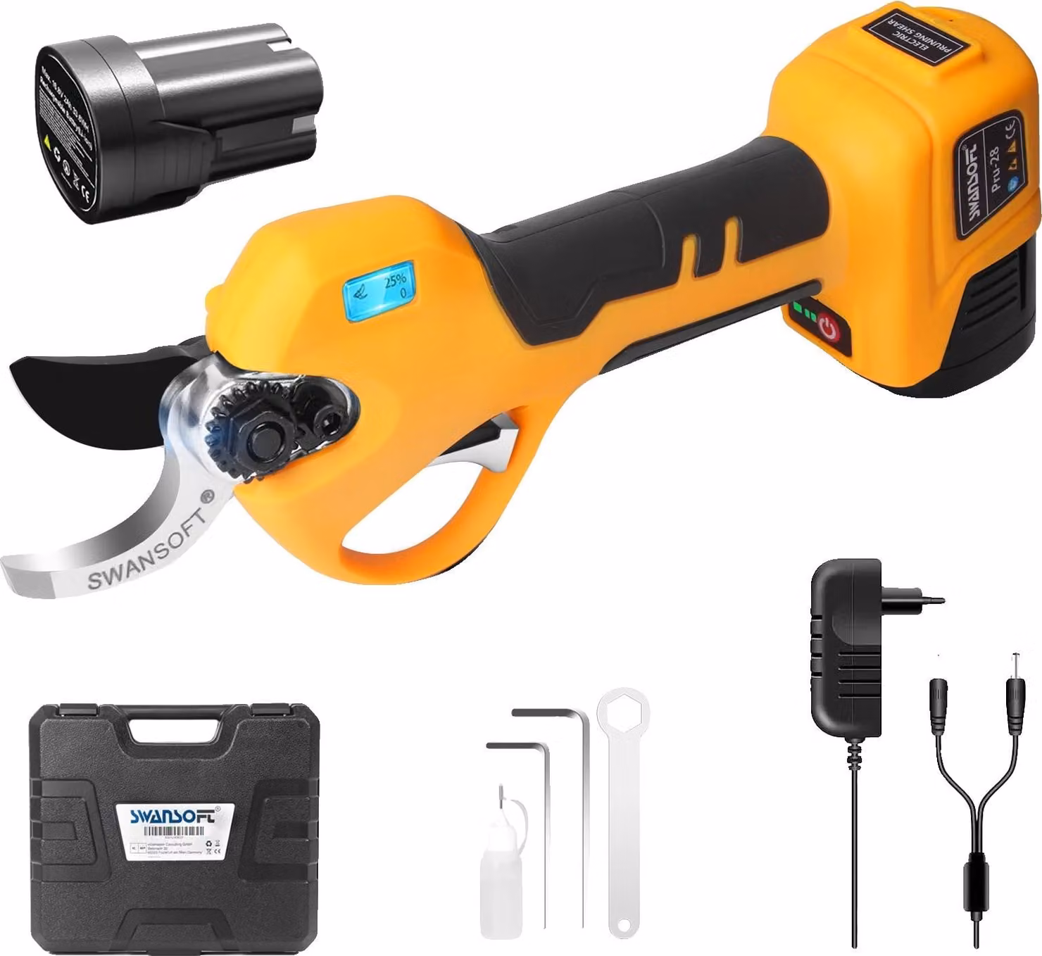 Potatori elettrici, motore brushless, sistema a doppia batteria, giallo, due batterie