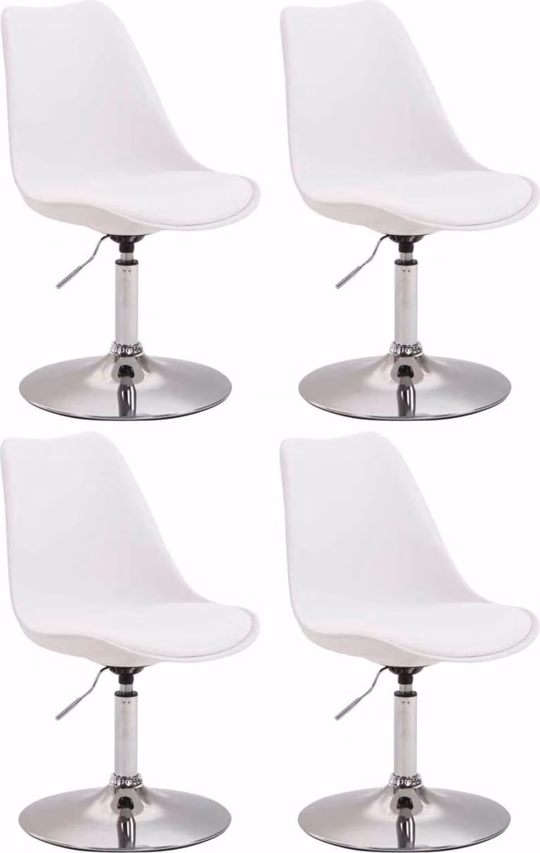 set di 4 sedie da pranzo - sedie da cucina - design confortevole e girevole a 360° | colore: bianco | colore base: cromo