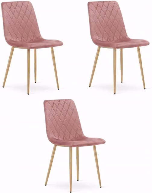 Set di 3 sedie Valora TURIN in velluto rosa con gambe in legno e metallo per soggiorno e ufficio