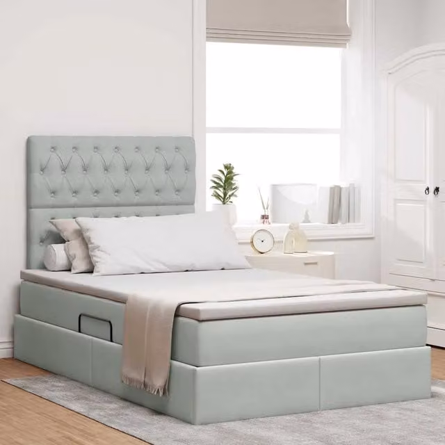Letto con contenitore moderno vidaXL in tessuto grigio con base a sollevamento e porte USB L/P/H: 120 x 200 x 28 cm