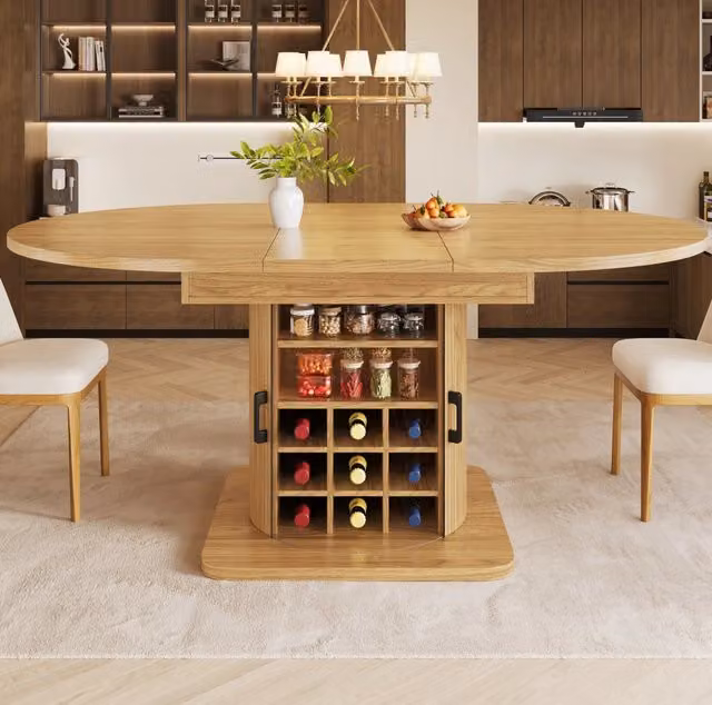 Tavolo da pranzo allungabile con piano in MDF e ampio spazio contenitivo, colore naturale