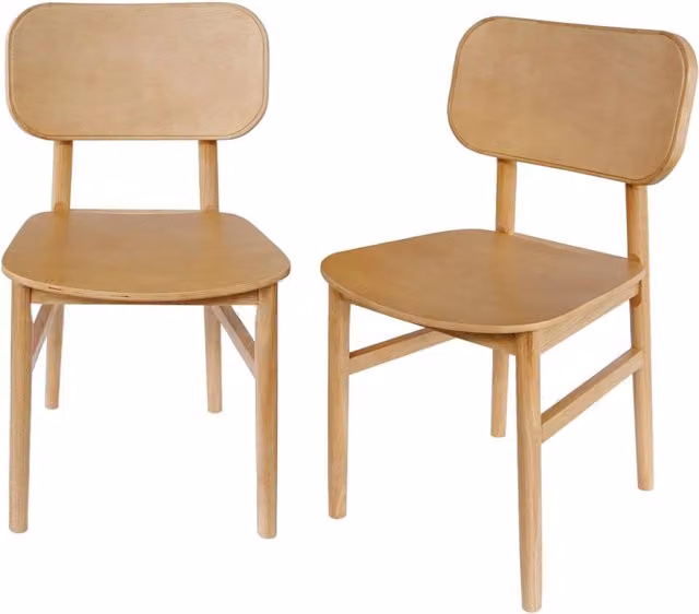 Set di 2 sedie Sweeek in legno di hevea, marrone naturale, stile art deco