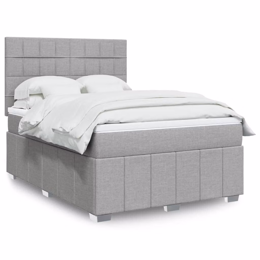 vidaXL Giroletto a molle con materasso in tessuto grigio e bianco, L 140 x P 190 cm