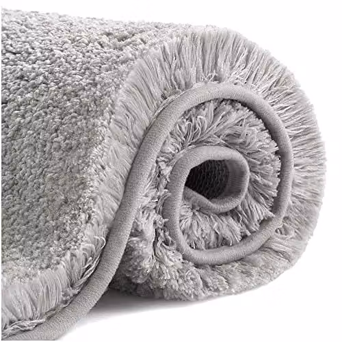 VANZAVANZU Tappetino da Bagno Antiscivolo Tappeto da Bagno Assorbente Addensato Tappeti da Bagno Ultra Morbido Bath Mat Soffice Microfibra Tappeti per il Bagno Eleganti 50 x 80cm (Grigio Chiaro)
