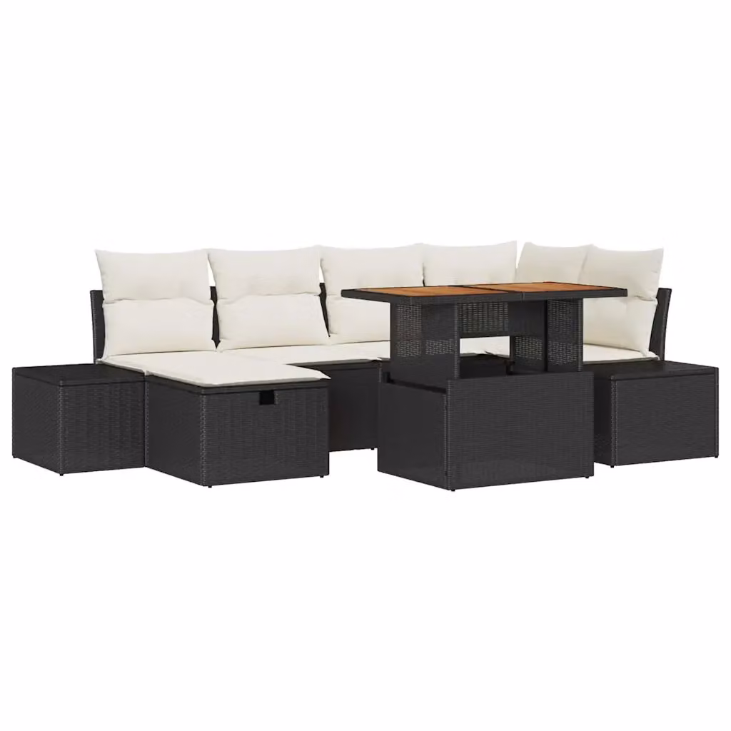 Set Divano da Giardino Moderno vidaXL in Polyrattan Nero con 7 Pezzi e Cuscini inclusi – 2