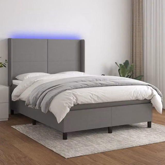 Letto Ibrido con Materasso e Illuminazione LED vidaXL in Tessuto Grigio Scuro L/P/H: 200 x 140 x 31 cm