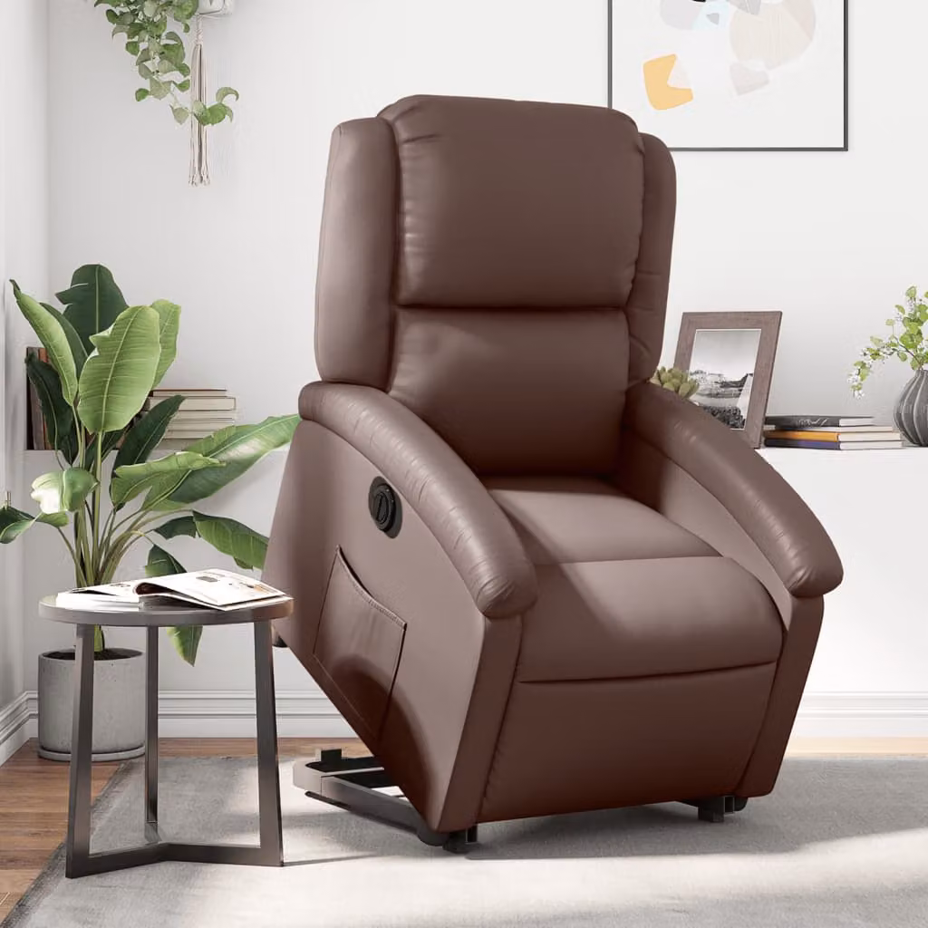 Poltrona Alzapersona Reclinabile vidaXL in Similpelle Marrone con Assistenza Elettrica per Senior – 1