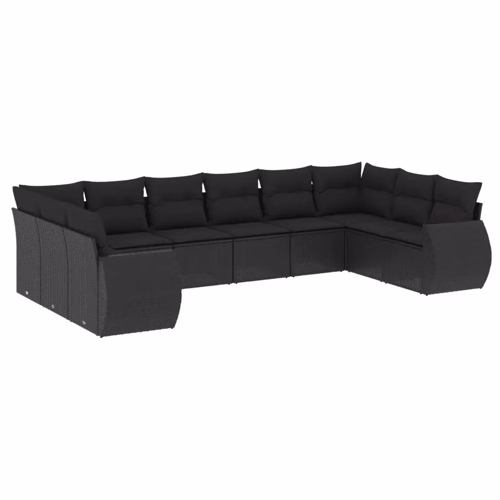 vidaXL Set Divani da Giardino a L 10 Pezzi in Polyrattan Nero con Cuscini e Struttura in Metallo – 2