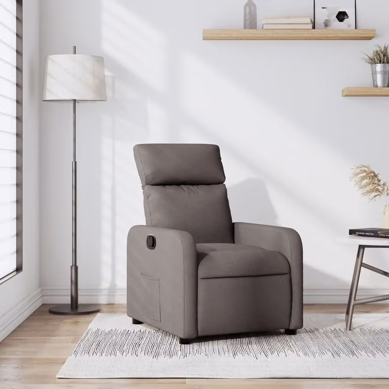 vidaXL Poltrona Reclinabile Relax in Tessuto con Braccioli, Colore Beige/Grigio, L/P/H: 89,5 x 66,0 x 95,5 cm