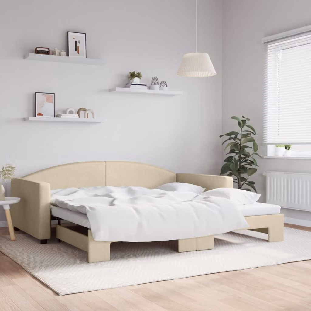 Divano Letto Moderno vidaXL con Letto Estraibile in Tessuto Beige L/P/H: 223 x 110 x 75 cm