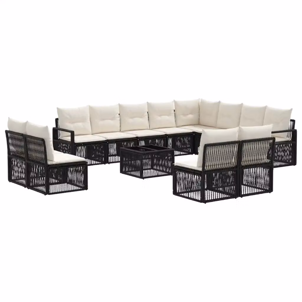 Set Divano da Giardino a Forma di U vidaXL Nero con Tavolino e Cuscini in Polyrattan e Metallo – 2