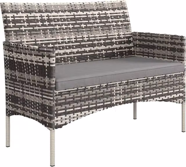 Divano da Giardino 2 Posti in Resina Intrecciata con Cuscini Divanetto da Esterno con Braccioli Grigio Chiaro 115 x 63 x 85 cm