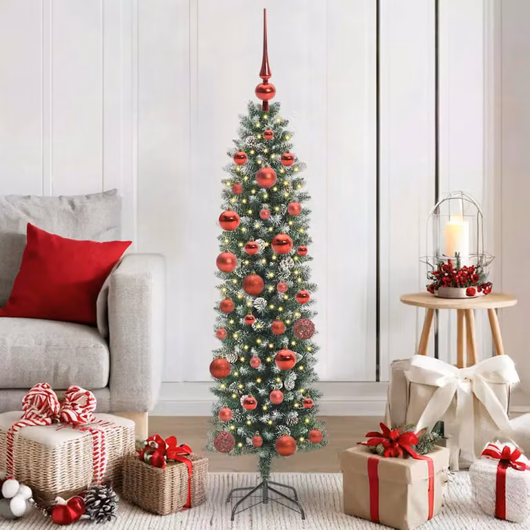 vidaXL Albero di Natale Artificiale Sottile Verde e Bianco 150 cm