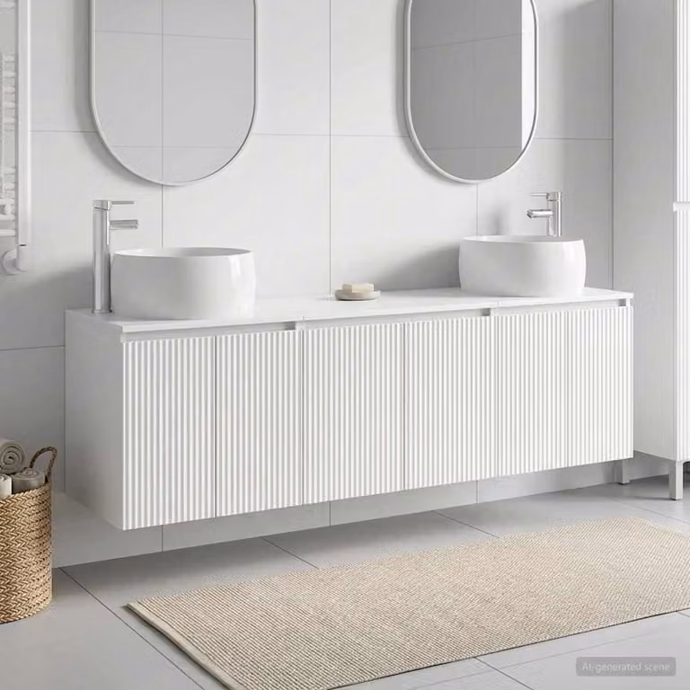 Set di 3 mobili da bagno vidaXL in bianco lucido con base lavabo e pensili sospesi L/P/H: 49,5 x 44,5 x 66 cm