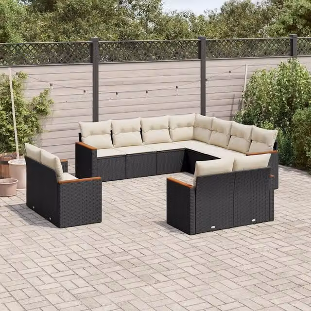 Set Divani da Giardino 11 pz con Cuscini in Polyrattan Nero 3226497