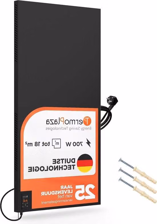 Pannello riscaldante a infrarossi da 700 W, riscaldatore elettrico da parete di colore nero, per riscaldare ambienti fino a 18 m²