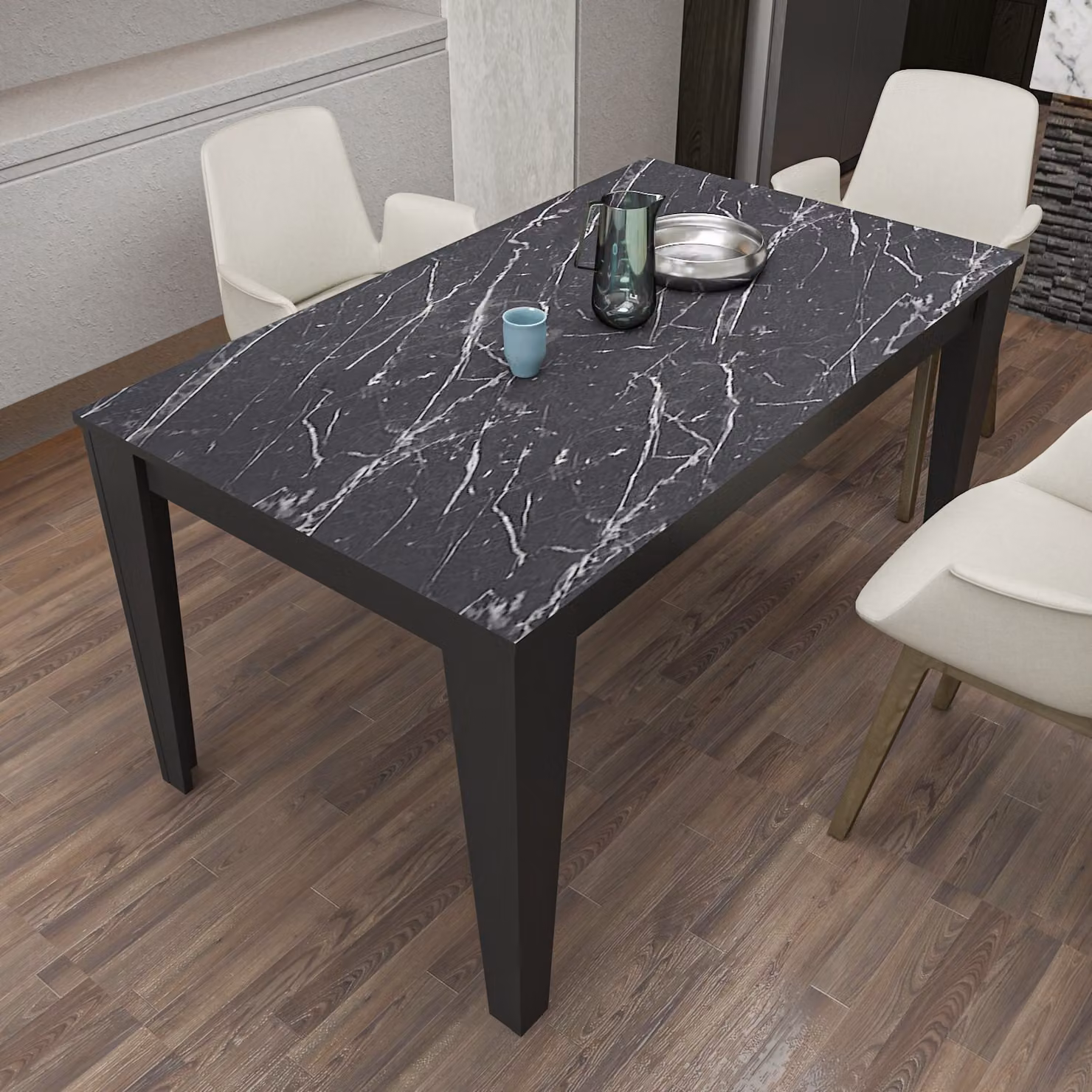 Skye Decor, Bud - Nero, Marmo, Tavoli da pranzo, Nero, 145 x 75 x 85 cm