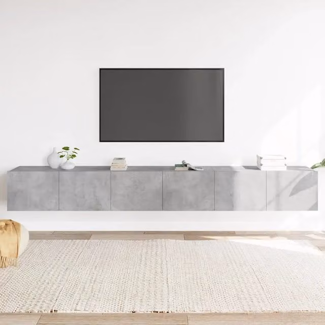 Set di mobili porta TV da soggiorno vidaXL in legno multistrato, 3 pezzi, colore grigio cemento, stile classico e design astratto opaco
