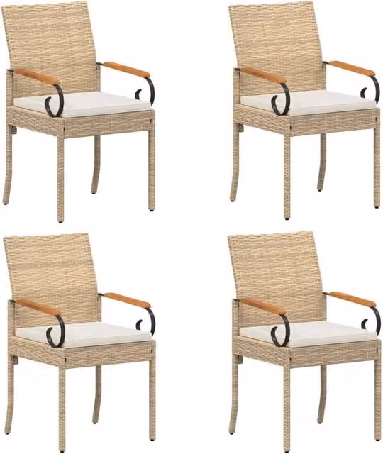 Sedie da giardino con cuscino 4 pz | Sedie da Esterno Beige e Bianco Crema