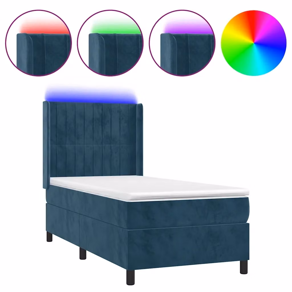 Letto Ibrido con Materasso e Illuminazione LED vidaXL in Velluto Blu, L/P: 80 x 200 cm – 2