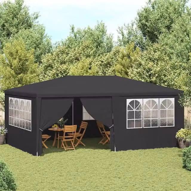 Gazebo Professionale vidaXL Antracite con Pareti e Finestre L: 400 cm, P: 400 cm, H: 270 cm – 1