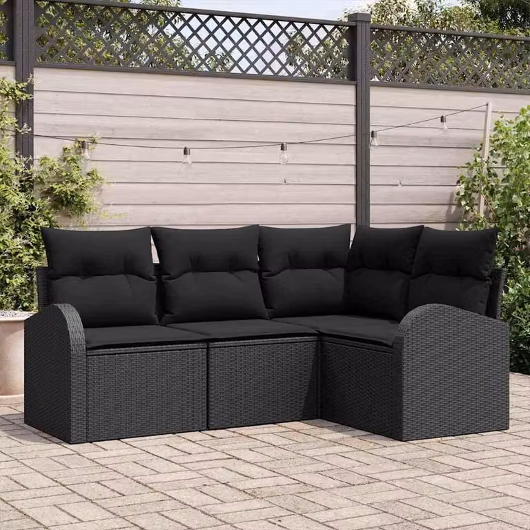 Maison Exclusive - Set da giardino composto da 4 pezzi, divano in rattan sintetico nero