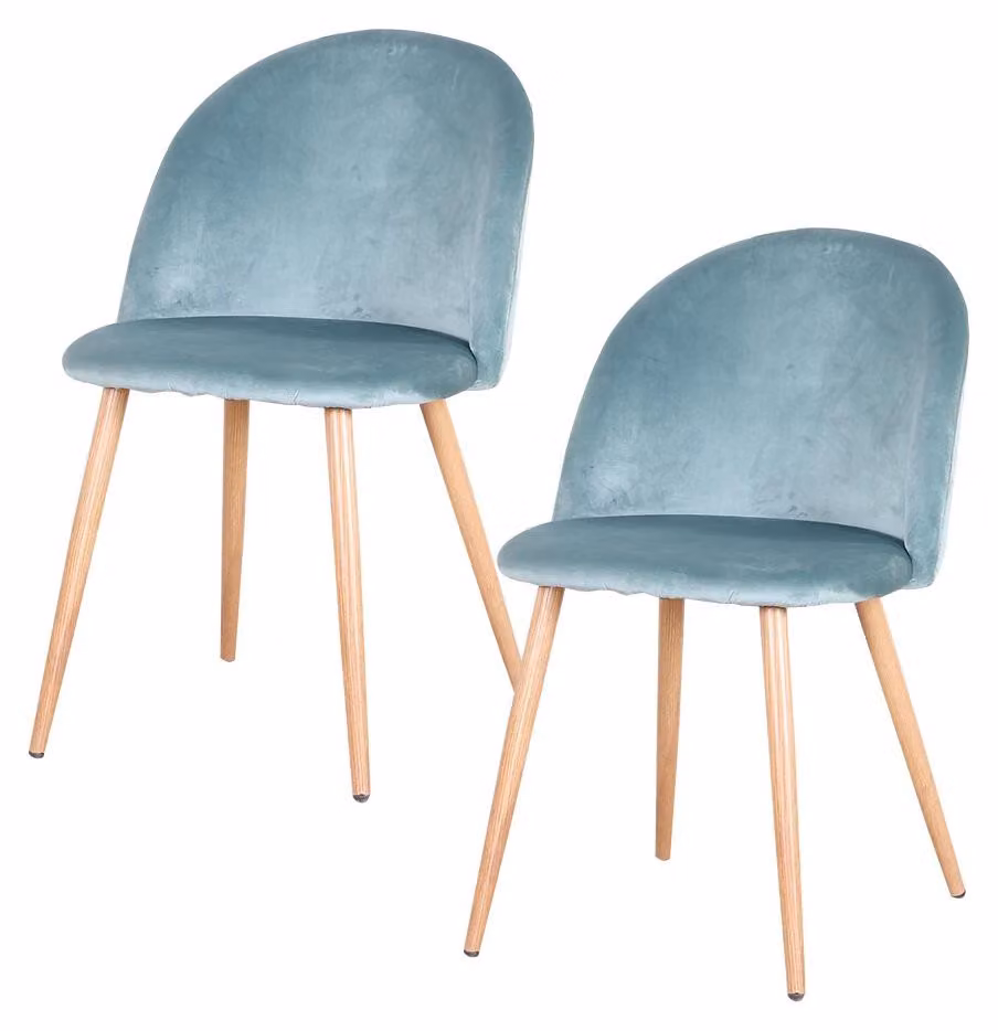 Set di 2 sedie da pranzo in velluto, con gambe in metallo, design scandinavo, con schienale, adatte per cucina e sala da pranzo, colore verde