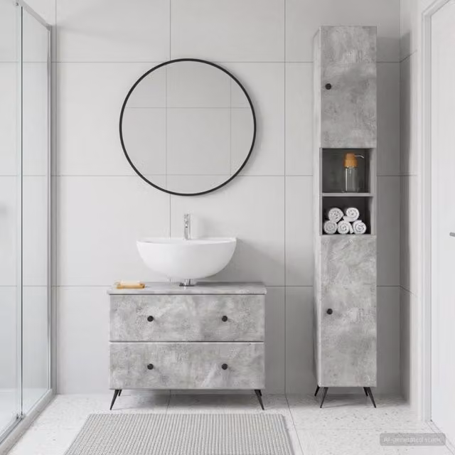 Set di Armadi da Bagno da 2 Pezzi BREDA Grigio Cemento 3417561