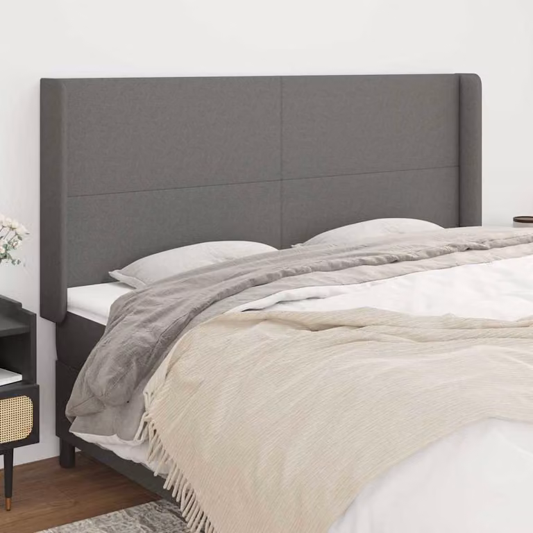 Testiera ad orecchio vidaXL in tessuto grigio con struttura in legno L: 163 cm, P: 16 cm, H: 118/128 cm