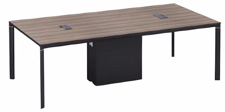 Konferenztisch Holzoptik Braun Schwarz Mit Kabeldurchlass und Modernem Design