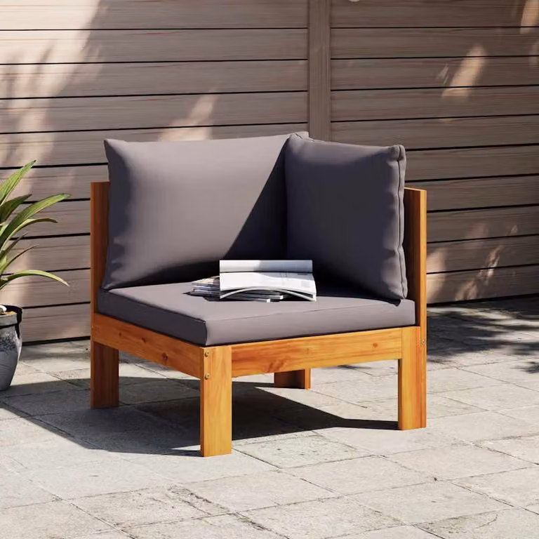 vidaXL Divano Angolare da Giardino in Legno di Acacia con Cuscini Grigio e Marrone