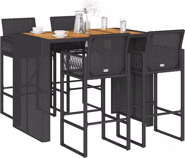 Set Bar da Giardino 5pz senza Cuscini Nero in Polyrattan Acacia 3328889