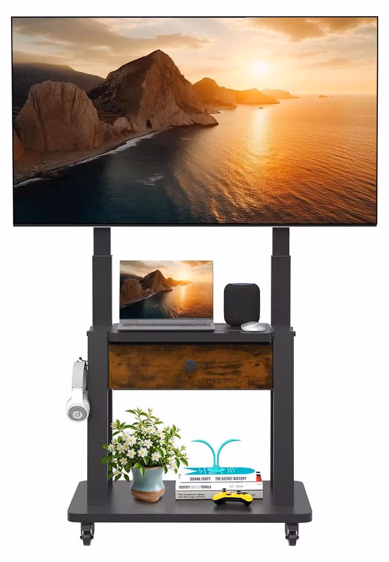 Supporto TV mobile - per schermi da 32-75 pollici - portata massima 100 kg - in ferro - con cassetto e ruote