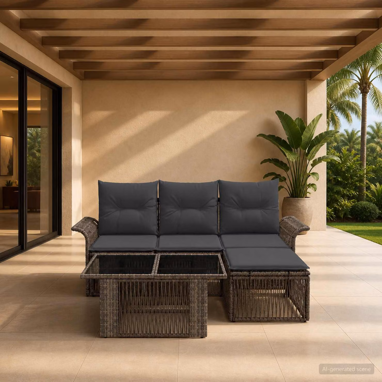 Set Divano da Giardino 5 Pezzi vidaXL in Polyrattan Grigio e Antracite con Tavolino e Ottoman