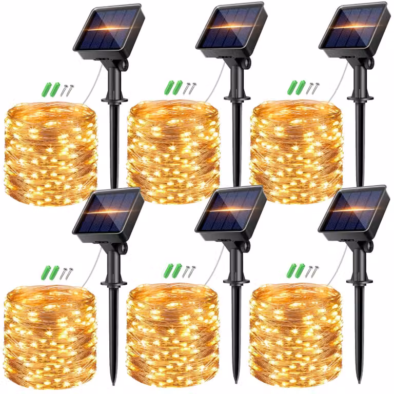 Catena luminosa solare, 8 metri, 80 LED, luce bianco caldo, 8 modalità, grado di protezione IP65