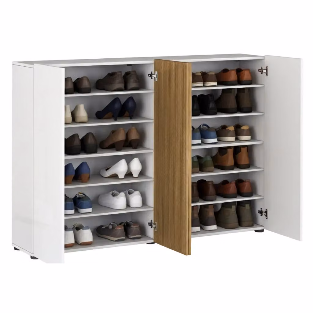 Scarpiera Moderna DMORA Palasio con Ante Soft Close, Capacità 40 Paia, L/P/H: 160 x 34 x 115 cm, Bianco Lucido – 2