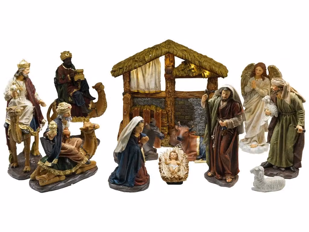 Presepe Natività con Capanna GIORDANOSHOP, 12 Pezzi, Multicolore, Altezza: 30 cm – 2