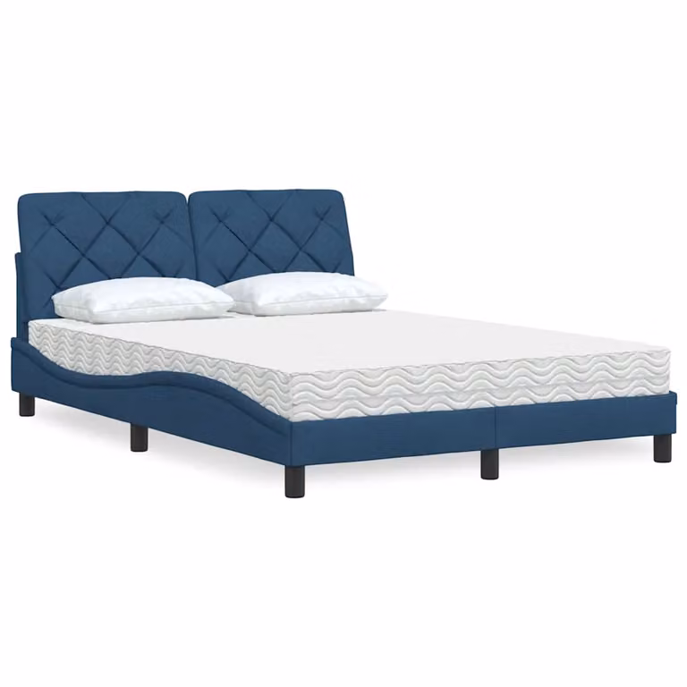 Letto con Materasso vidaXL in Tessuto Blu e Bianco L/P/H: 140 x 190 x 145 cm