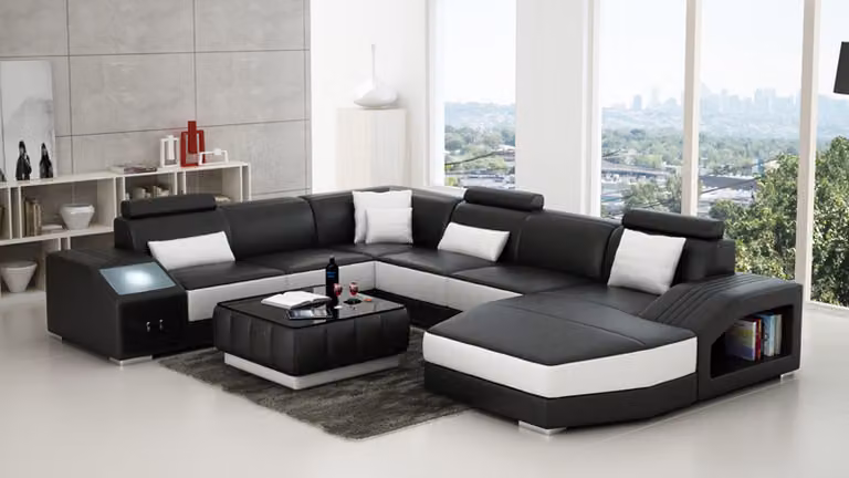 Eckgarnitur Leder Sofa Wohnzimmer Polsterecke Sitzgarnituren Wohnlandschaft +USB