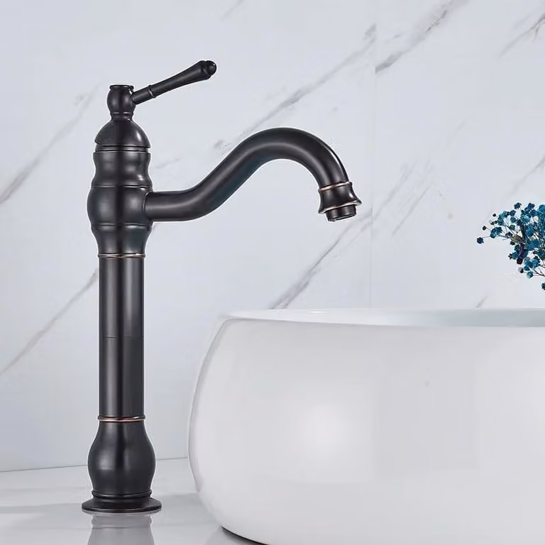 Badarmatur - Miscelatore monocomando alto per lavabo - Ottone - Montaggio a foro singolo - Miscelatore monocomando - Acqua calda e fredda - Montaggio a incasso - Bronzo nero