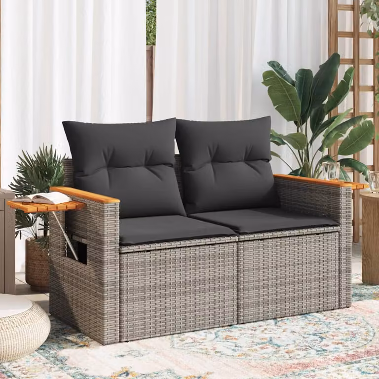 vidaXL Divano da Giardino a 2 Posti in Polyrattan Grigio con Cuscini Imbottiti e Rivestimenti Rimovibili