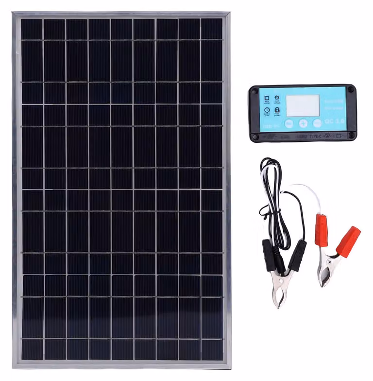 Set regolatore per pannelli solari, caricabatterie con telaio in alluminio da 100 W e caricabatterie da 12 V 10–50 A per camper, auto e barche
